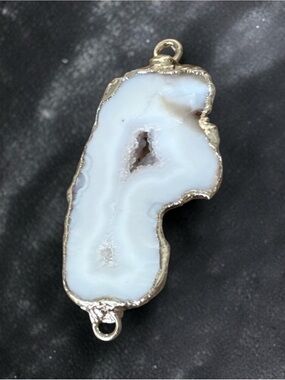 Natural White Quartz Geode Slice Crystal Silver Edged Crown Chakra Pendant